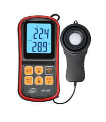 Luxómetro digital portátil GM1030 con medición de iluminancia y temperatura ambiental para control de iluminación