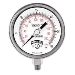 Manómetro Winters PFP-ZR StabiliZR de acero inoxidable para medición de presión industrial con amortiguación de vibraciones