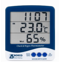 Termohigrómetro digital BOECO para medición de temperatura y humedad ambiental en laboratorio y almacén